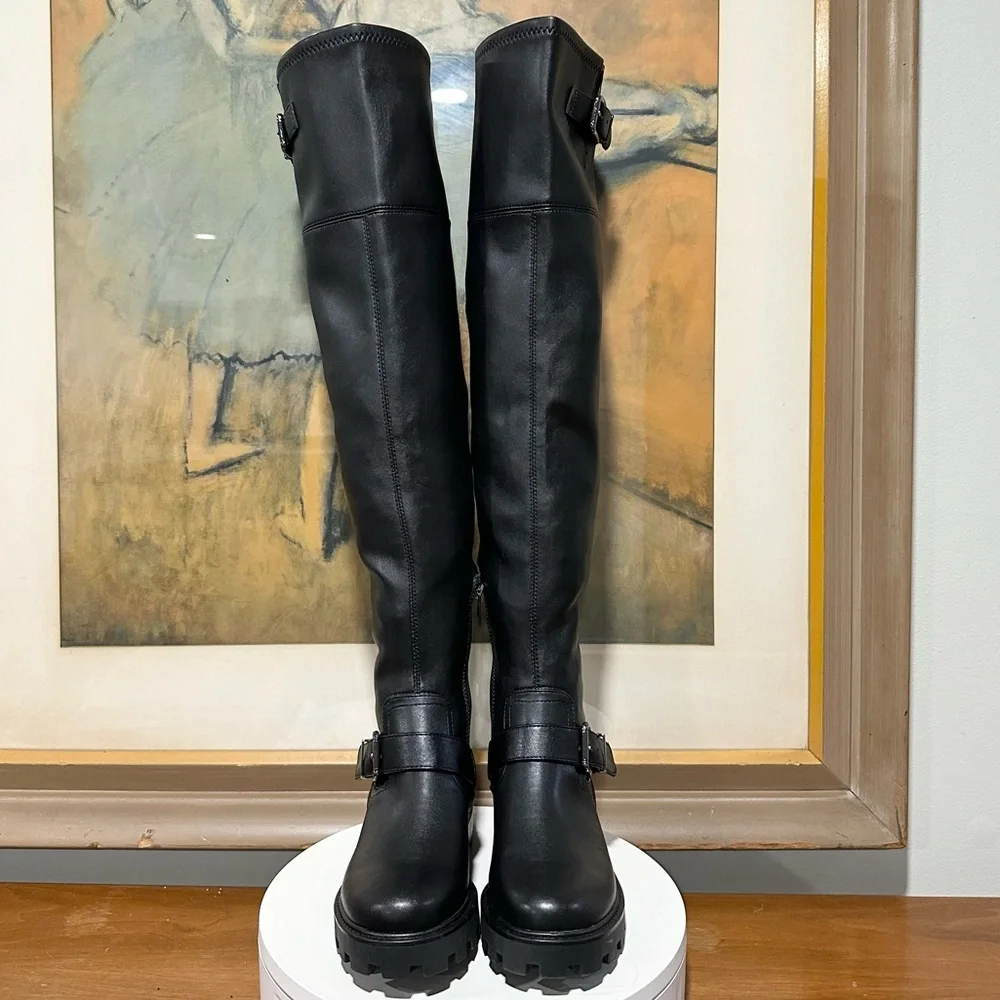 🌸MARC FISHER🌸 Ganven Lug Sole Biker Thigh-High Boots in Black  Size: 6